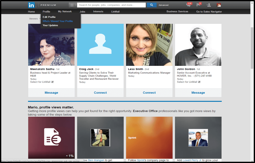 LinkedIn Connection Request Who's Viewed Your Profile Screenshot