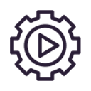 line drawing of a gear with a play button in the middle for Operational Efficiency