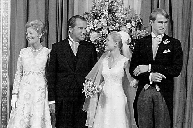 Pat Nixon, Richard Nixon, Tricia Nixon and Edward Cox at wedding reception at the White House in 1971.