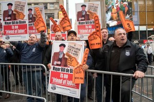 A protest outside of "Good Morning America" as Bill de Blasio arrives