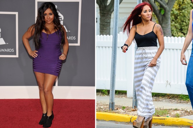 Snooki in 2010 (L) and 2013