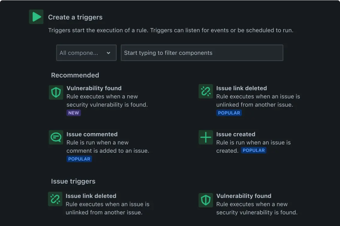 Workflow trigger setup screen in Jira