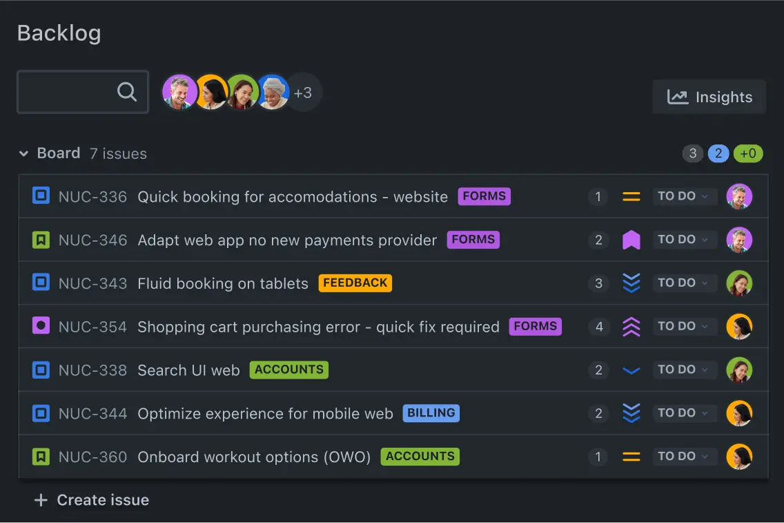 Backlog view in Jira