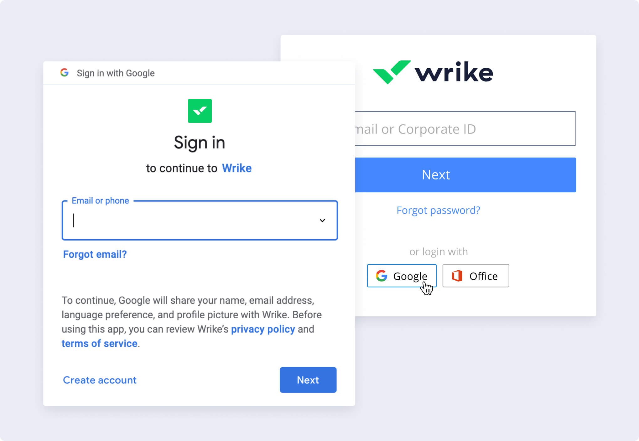 <p>Log in to Wrike with your Gmail password</p>