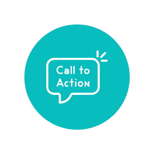 Call to action icon in white on teal background.