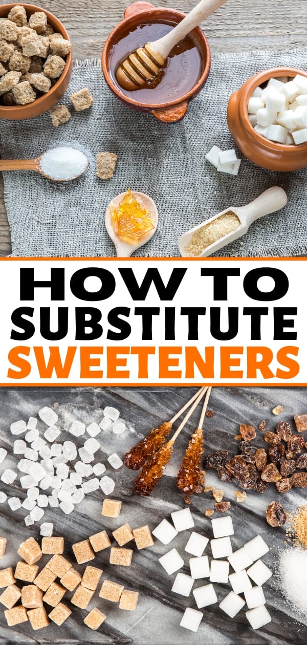 sugar cubes, honey, and other sweeteners for a post about baking with honey and substituting sweeteners