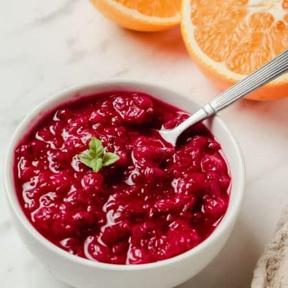 cranberry sauce in white bowl