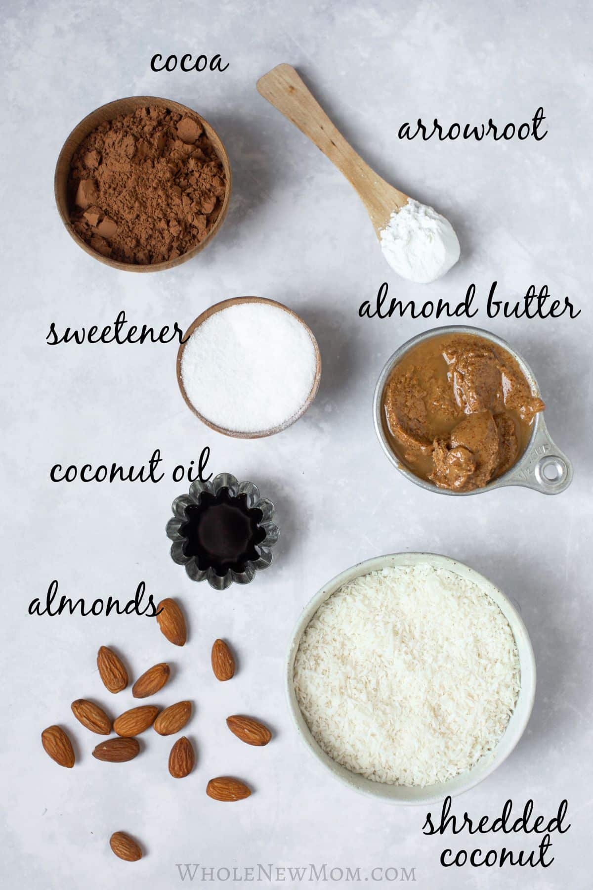 ingredients for healthy no bake almond joy bars.