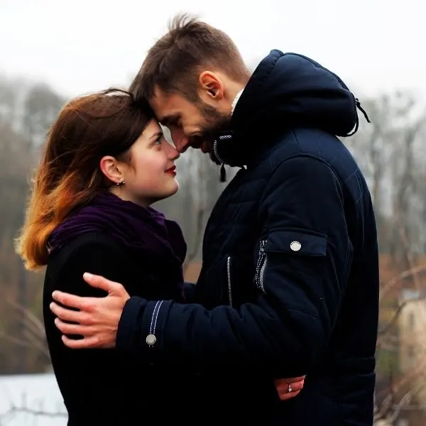 Couple in love staring into each other's eyes