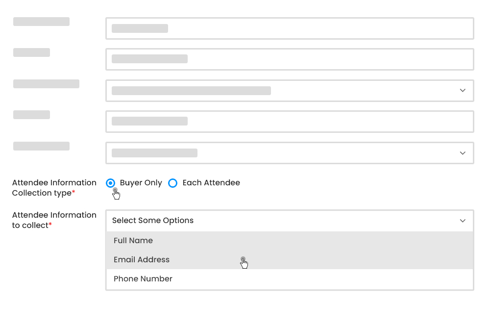 Event Submit Form Attendee Info Options