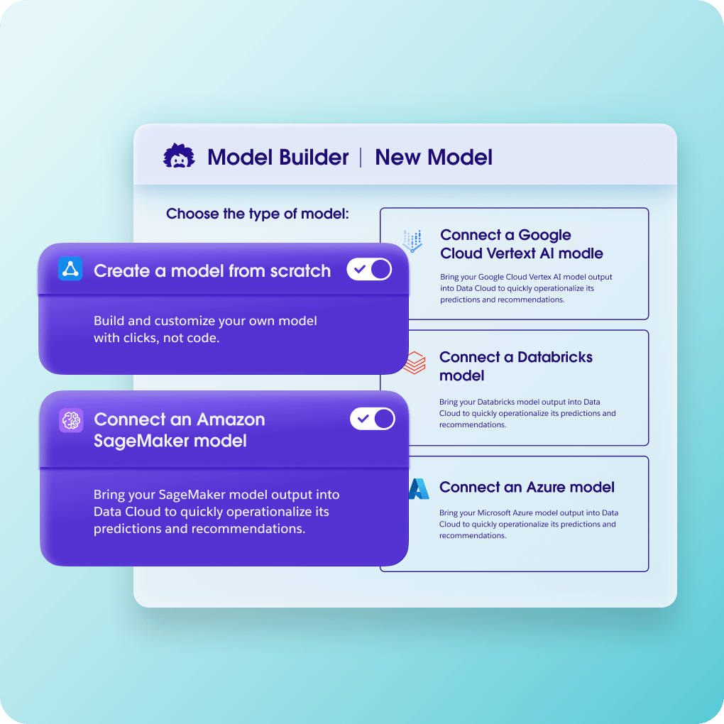 Screen with Salesforce UI showing Model Builder options.