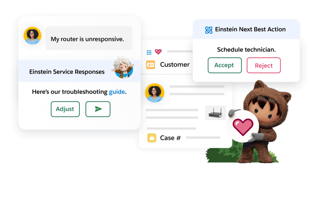 Astro standing in front of a Service console showing chatbot workflows.