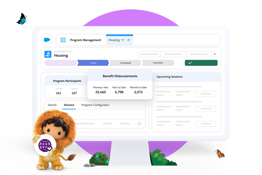 A program management dashboard for nonprofit related insights. 