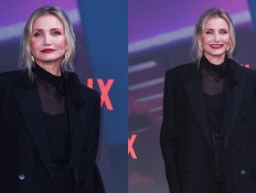 Cameron Diaz Goes Monochrome in Sheer Gucci Top and Jeans at ‘Back in Action’ Berlin Premiere