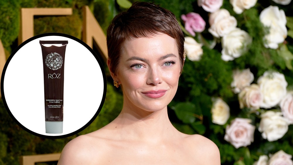 Emma Stone with a pixie cut at the 2025 Golden Globes and the hair care product used to style it