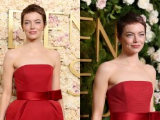 Emma Stone Commands Attention With New Pixie Haircut and Strapless Red Louis Vuitton Gown at 2025 Golden Globes