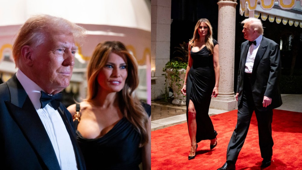 U.S. President-elect Donald Trump and his wife Melania Trump arrive on New Year's Eve at his Mar-A-Lago Club on Dec. 31, 2024 in Palm Beach, Fla.