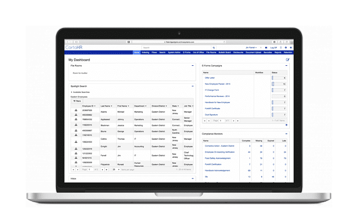 Laptop with Display of CartaHR Employee Document Management Software Dashboard