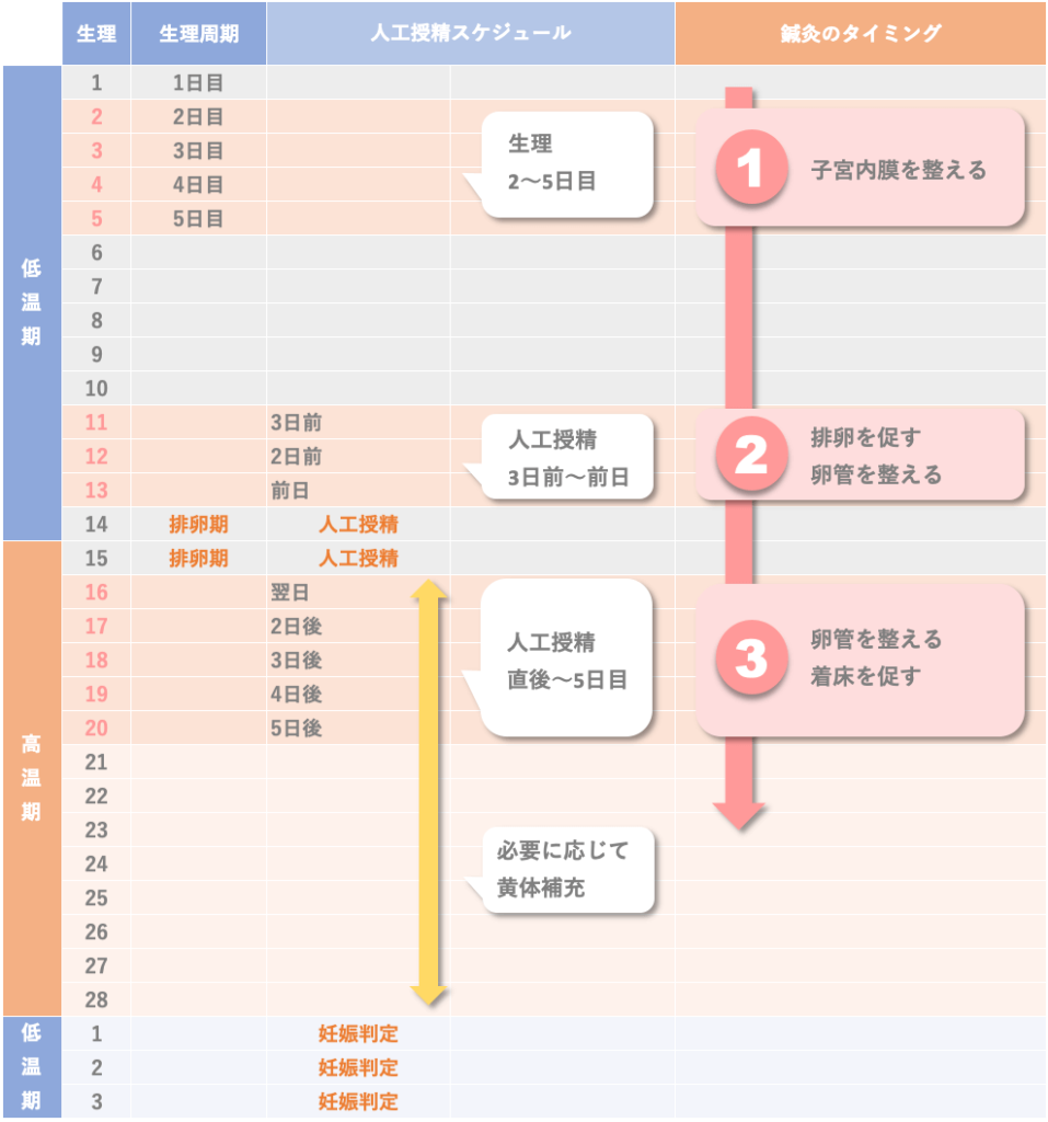 人工授精（AIH） 
計3回の着床鍼灸を受ける時期について