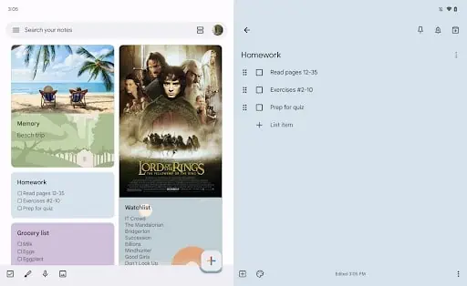 Google Keep Dual Pane