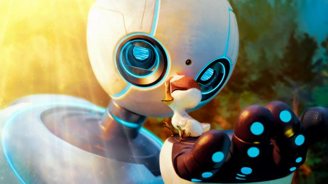 「野生の島のロズ」から、主人公のロボット「ロズ」とガンのひな「キラリ」　（Ｃ）2024 DREAMWORKS ANIMATION LLC.