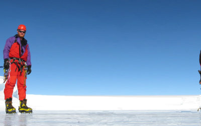 Four climbers stood on ice