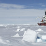 A large ship in the snow.