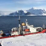 The RRS James Clark Ross moored up at the new Rothera Wharf