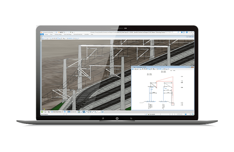 설계 자동화를 보여주는 OpenRail Overhead Line Designer 화면