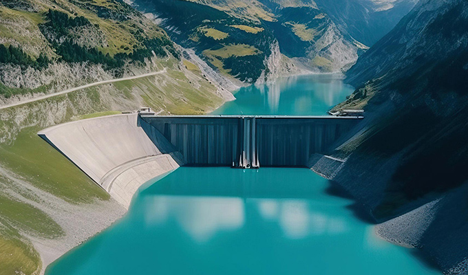 dam in the middle of two mountain ridges