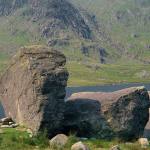 Erratic perched blocks at the side of Llyn Idwal.