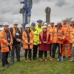 Breaking ground ceremony. L to R: Sami Massum (BGS), David Boon (BGS), Councillor Rob Inglis, Michelle Bentham, (BGS), Mark Thorpe (Pick Everard), Ross Goodband (Pick Everard), Ruth Edwards MP, Daniel Crow (BGS), Gershwyn Soanes (BGS), Andrew McConnochie (BGS), Mike Potter (NERC), James Howell (NERC) and Edward Leddy-Owen. BGS © UKRI.