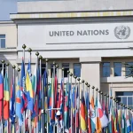 Flags of countries in front of the United Nations office at Geneva. © Xabi Oregi, Pexels.