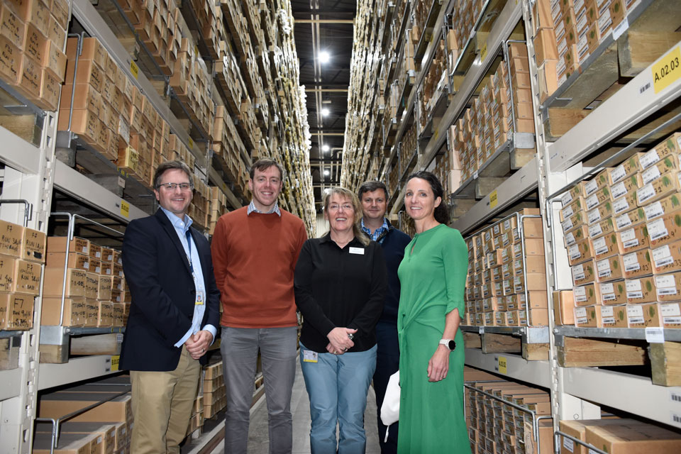 The National Geological Repository. L to R: David Boon, James Naish, Karen Hanghøj, Garry Baker and Corinna Abesser. BGS © UKRI.