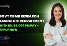 Govt CBMR Research Associate Recruitment