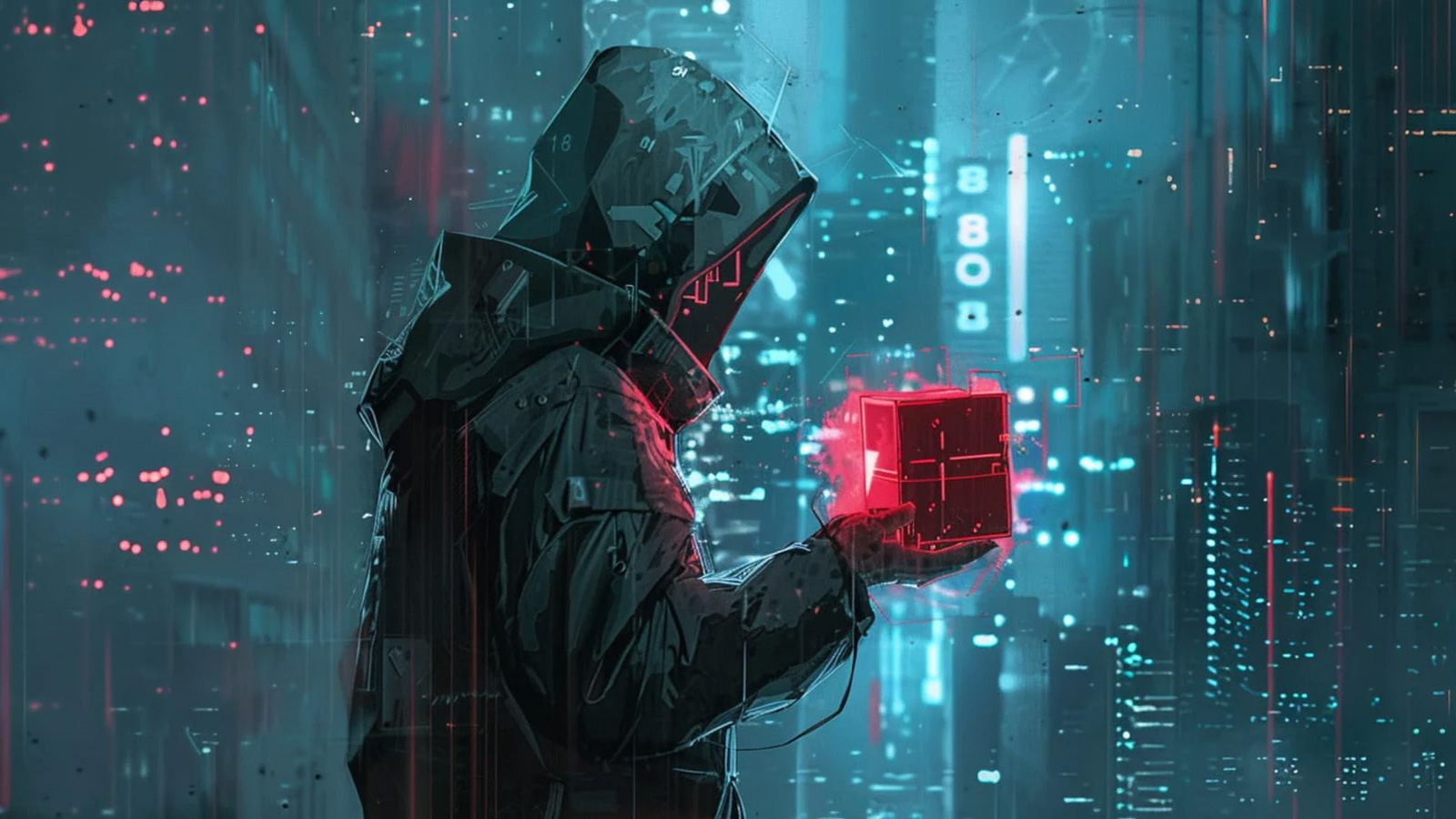 Hacker looking at a box