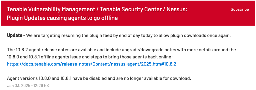 Tenable Nessus outage