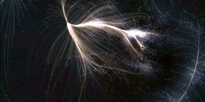 Visualization of the vast Laniakea Supercluster of galaxies, highlighting its complex structure in the universe.