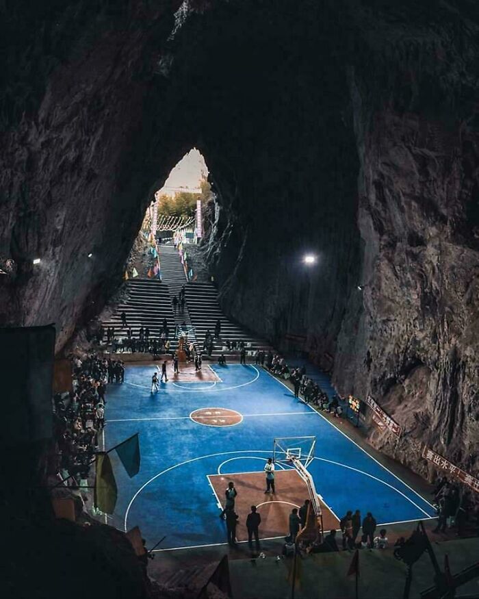 Basketball Court Built Inside Karst Cave In Guizhou, China