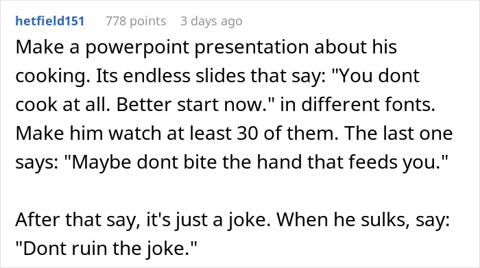 Man Thinks Criticizing GF’s Food With A Presentation Is Funny Until She Gives One To Him