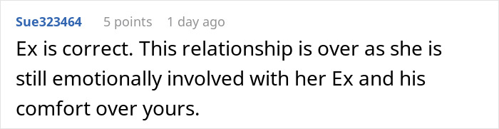 Comment discussing relationship dynamics and emotional involvement with an ex in context of a Disney trip.