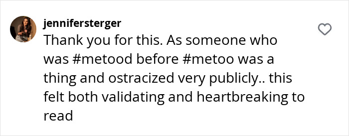 Instagram comment discussing #MeToo, feeling validated and heartbroken.