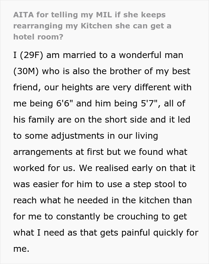 Text discussing height differences in a marriage and mother-in-law causing tension.