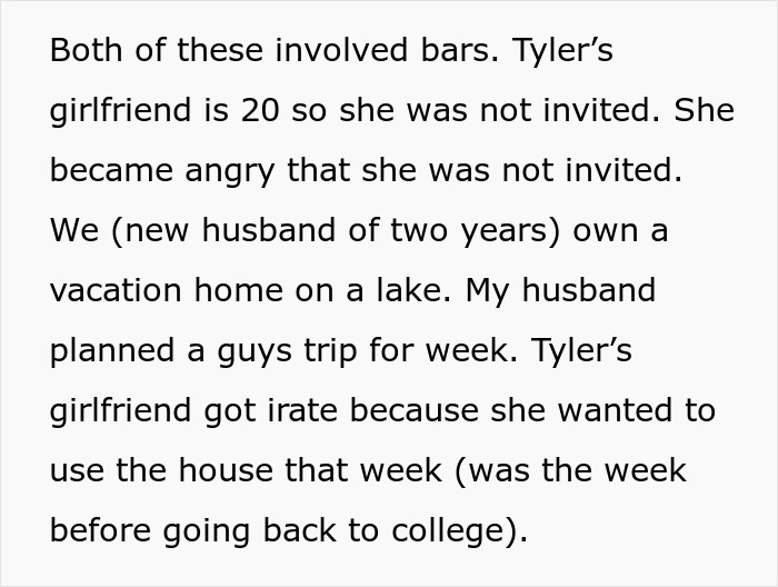 Text about a girlfriend upset over not being invited on a vacation, linked to entitled behavior story.