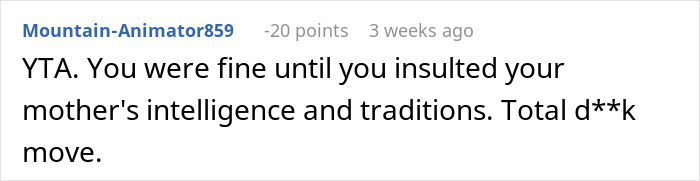 Comment criticizing someone for insulting family tradition and intelligence, related to naming a baby.