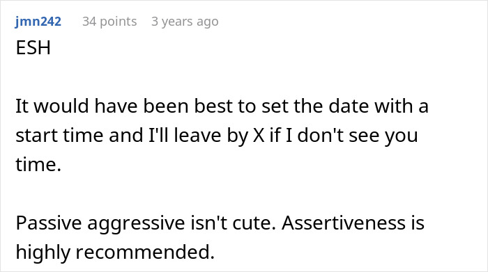 Comment on punctuality advice for a friend-always-late situation, suggesting assertiveness over passive-aggressiveness.