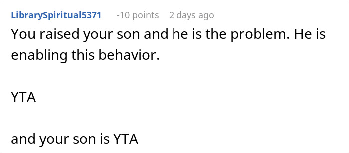 Comment criticizing son’s behavior regarding entitled girlfriend on Bahamas trip.