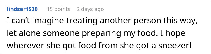 Comment about karma and regrettable behavior related to a customer service scenario.