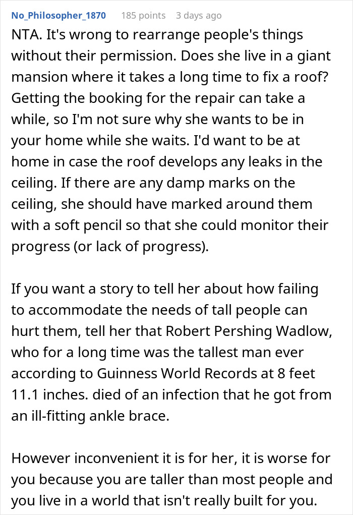 Reddit comment discussing issues with someone's actions regarding house repairs.