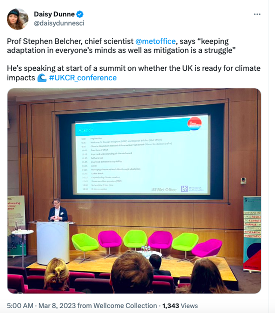 @daisydunnesci tweet screenshot of Met Office Chief Scientist, Prof Stephen Belcher.